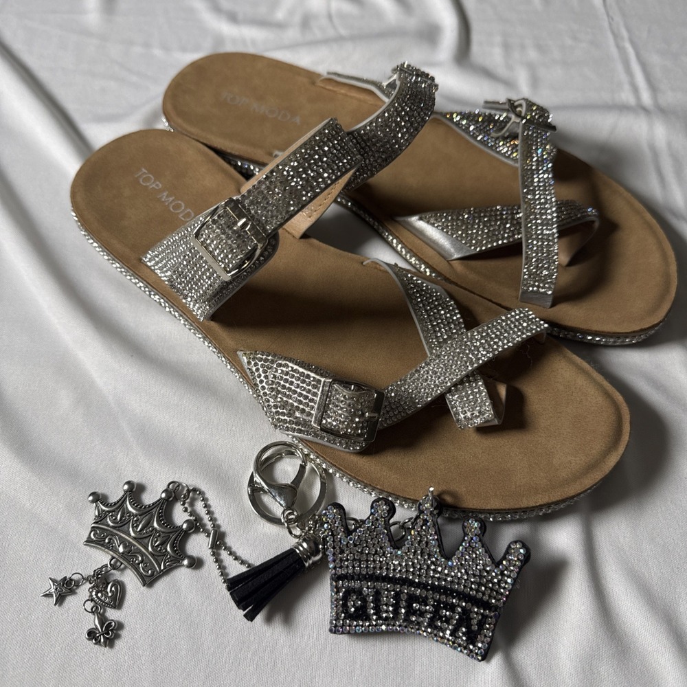 Top Moda Ship On Rhinestone Sandals Women's 9